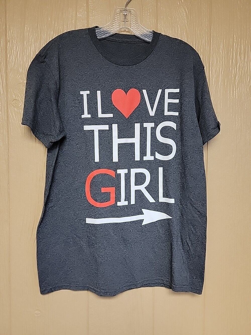 Basic T-Shirt "I Love This Girl!" Heather Gray NO TAGS MEASUREMENTS IN DESCRIPT